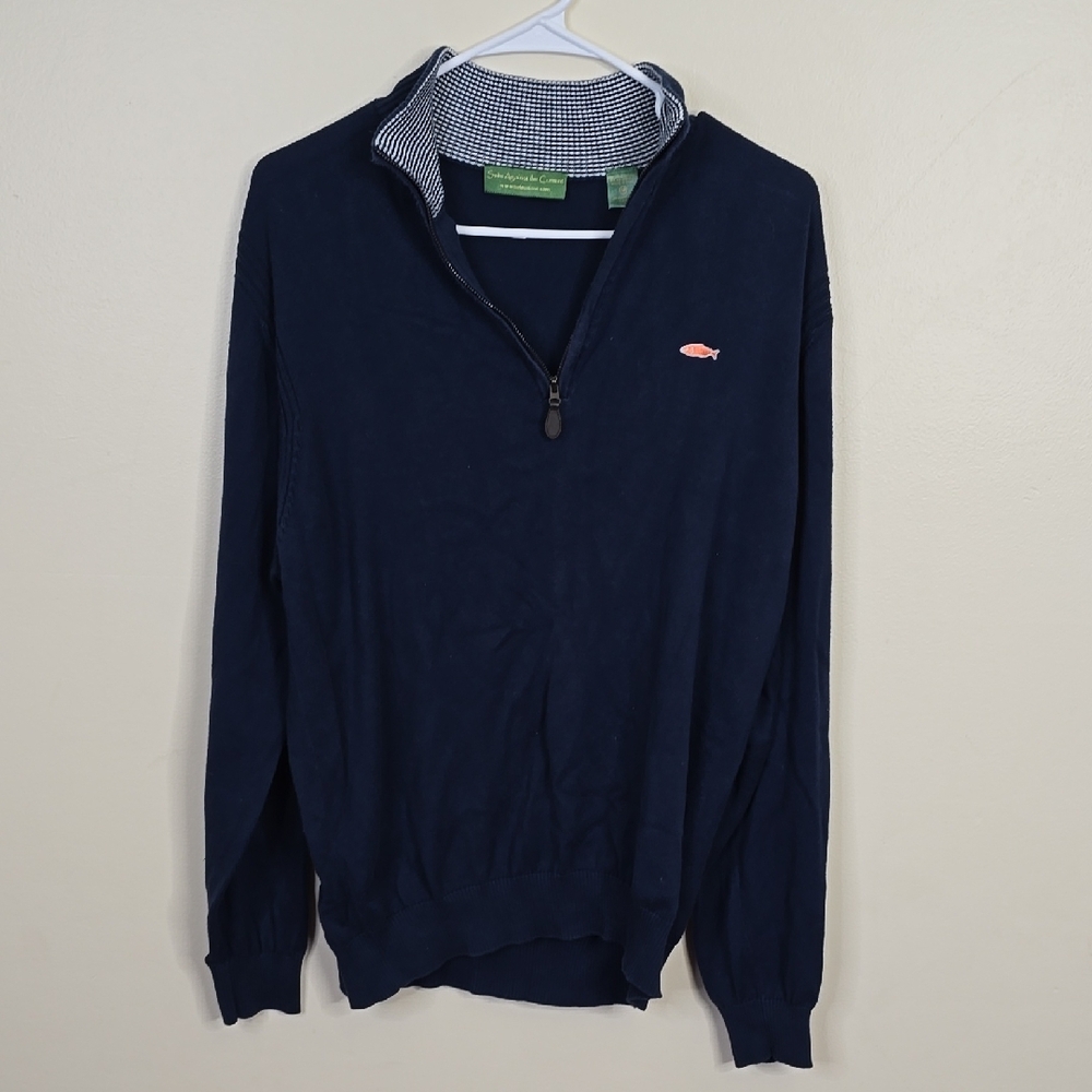 Salmon Cove Men's Pullover Sweater Mock Neck Pima Cotton Navy Blue Size M